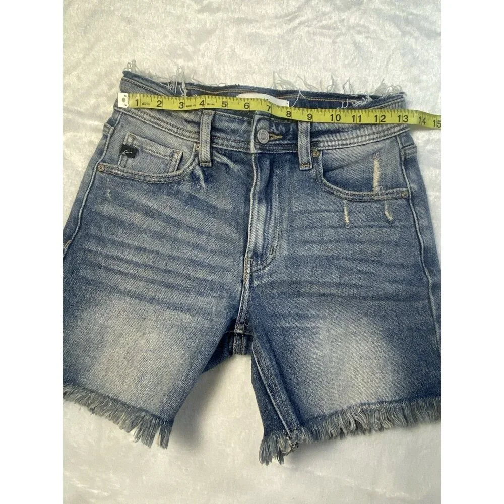 KanCan Jean Shorts Sz S Stretch Frayed Hem 5 In Inseam Medium Wash - Picture 7 of 9